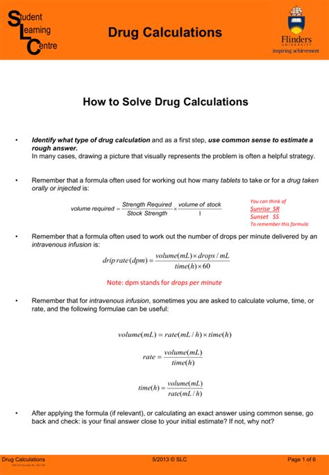 Drug Calculation Formulas Printable Free