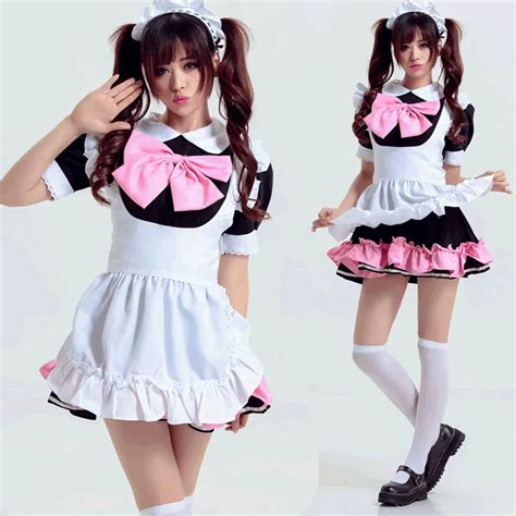 Japan Maid Cosplay Costume Kawaii Pink Lolita Dress School Girl Maid