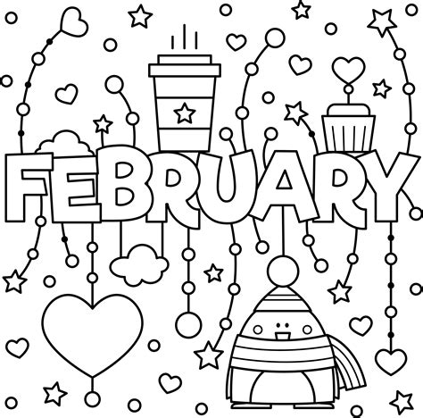 Month coloring page with few details for kids easy free month coloring page to download February Colouring Page — Thrifty Mommas Tips