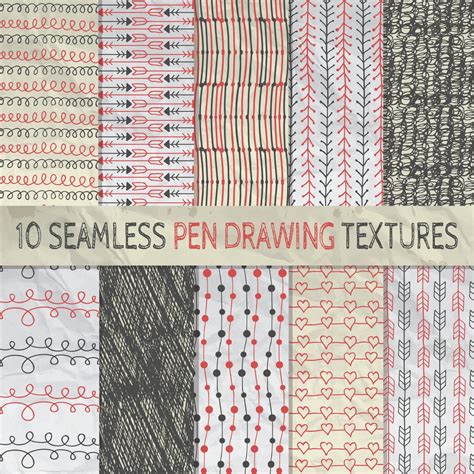 Pen Drawing Seamless Patterns On Crumpled Paper Texture Stock Image