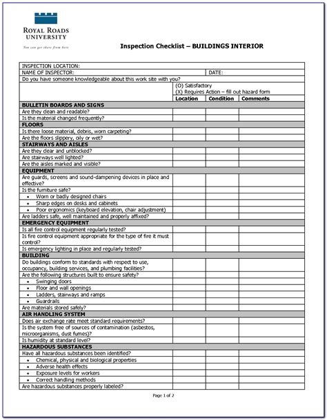 Weekly Safety Inspection Checklist Construction Site Inspection Form