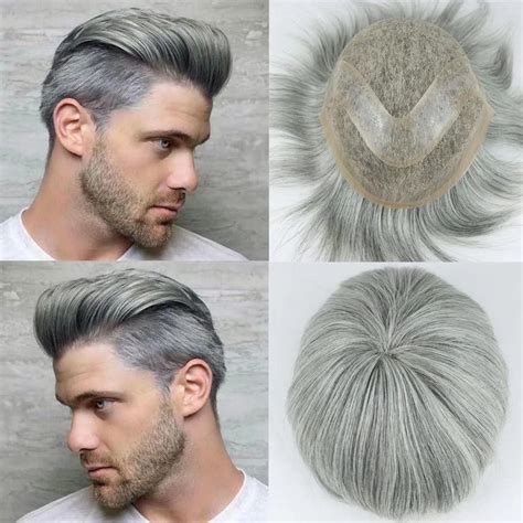 Happyandcc Gray Hair Toupee For Men French Lace Thin Skin