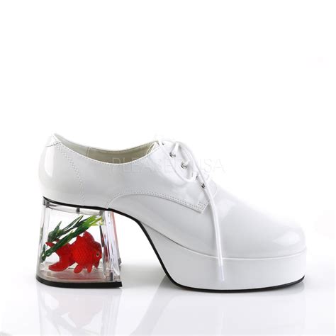 Mens White 70s 80s Disco Platform Shoes With Fish