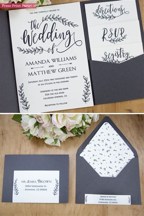 Rustic Wedding Invitation Printable Leaf Design And Decor