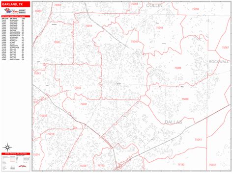 Garland Texas Zip Code Wall Map Red Line Style By Marketmaps