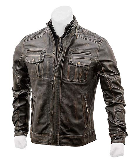 Cafe Racer Vintage Distressed Leather Jacket For Mens