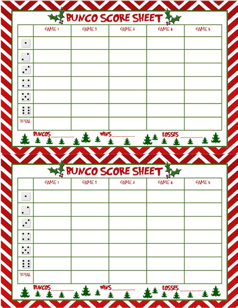 Free Printable Bunco Score Sheets Christmas