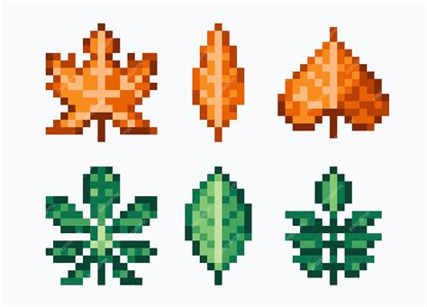 Premium Vector Tree Leaves Pixel Art Set Plant Foliage Collection
