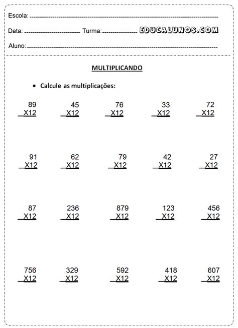 Atividades De Multiplicação 5° Ano — SÓ Escola