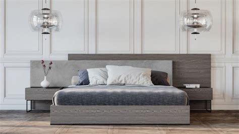 Nova Domus Enzo Italian Modern Grey Oak And Fabric Bed W Nightstands