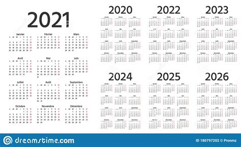 French Calendar 2021 2022 2023 2024 2025 2026 2020 Years Vector