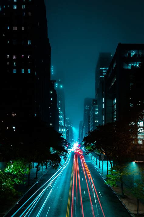 Night City Street Road Lights Fog Hd Phone Wallpaper Peakpx