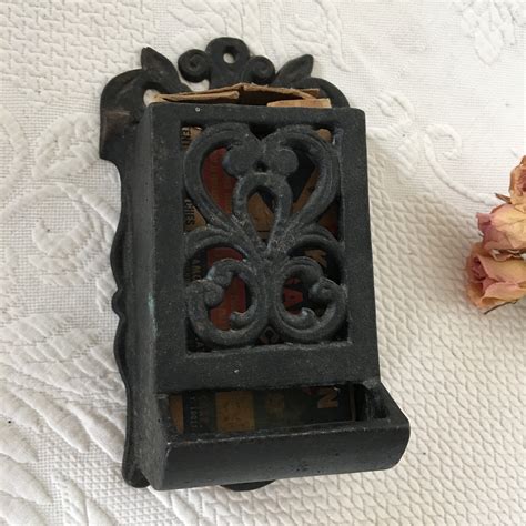 Antique Wall Cast Iron Match Box Holder Openwork Decorative Etsy