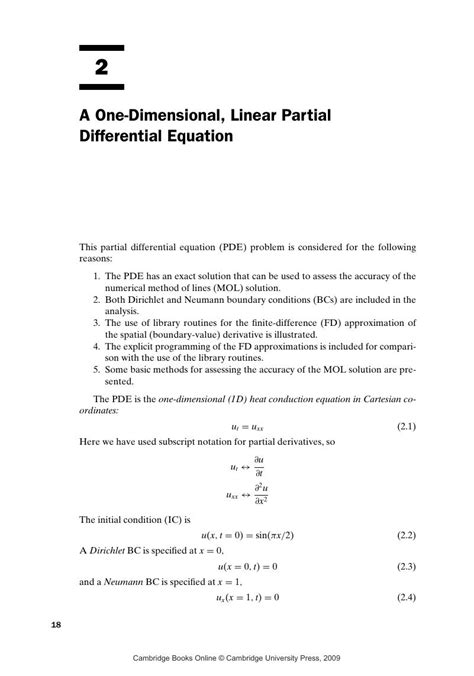 A One Dimensional Linear Partial Differential Equation Chapter 2 A