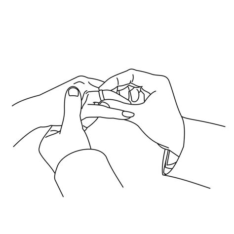 Illustration Of Line Drawing A Closeup Of Hands Exchanging Wedding