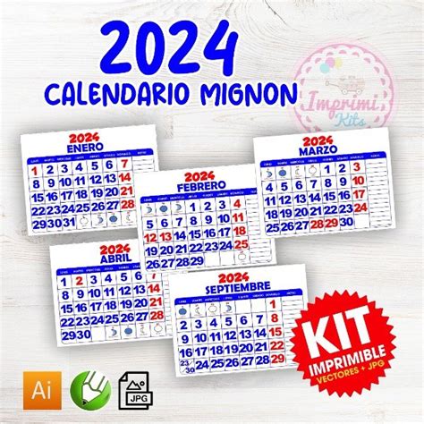 Calendarios Mignon Kit Imprimible Vectores Pdf Imprimikits