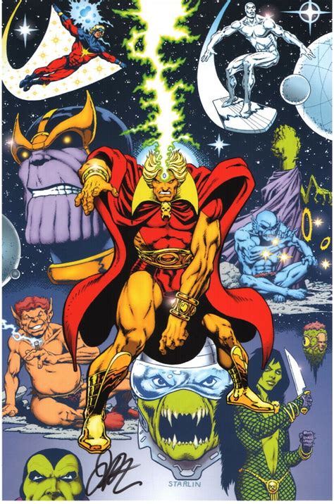 Jim Starlin Signed Comic Art Print Thanos Adam Warlock Gamora Silver