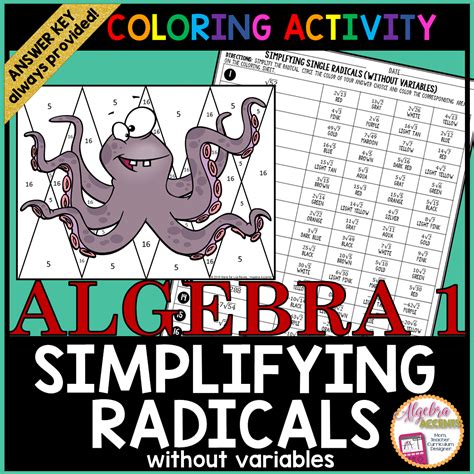 Simplifying Radicals Without Variables Coloring Activity Algebra Games
