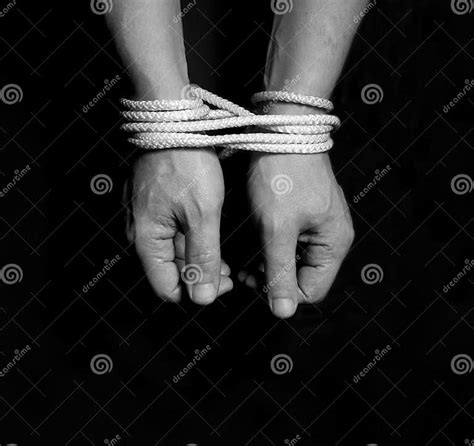 Male Hands Bound With Rope Stock Image Image Of Dirty 97040827