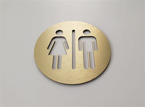 All Gender Restroom Door Sign Metal Bathroom Sign Silver Gold