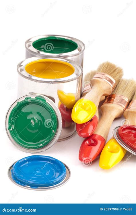 Paint Brushes And Cans Stock Image Image Of Blue Brush 25397999