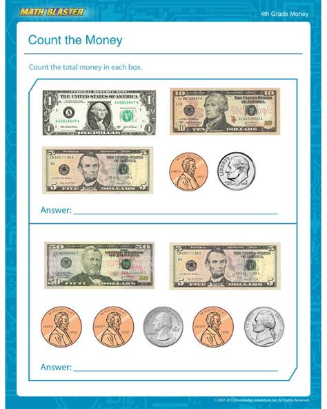 4th Grade Worksheet Money