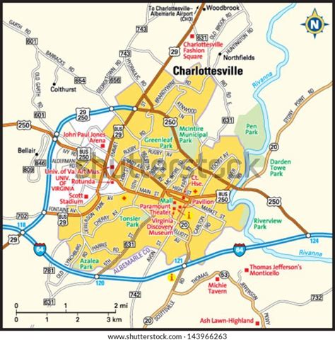 Charlottesville Virginia Area Map เวกเตอร์สต็อก ปลอดค่าลิขสิทธิ์