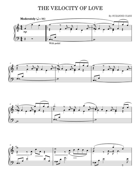 The Velocity Of Love Sheet Music For Piano By Suzanne Ciani Music