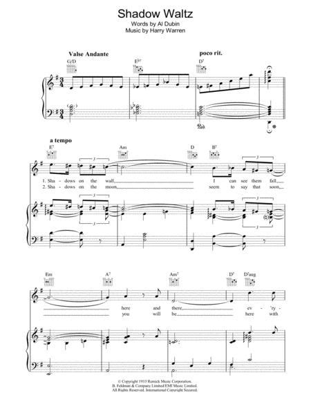 shadow waltz by al dubin digital sheet music for piano vocal guitar piano accompaniment