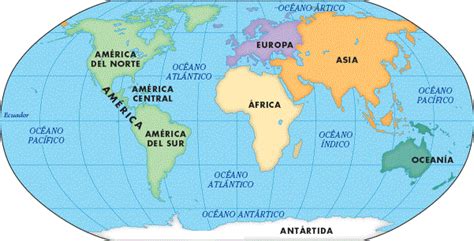 Mapa Del Mundo Con Nombres De Los Continentes Y Oceanos
