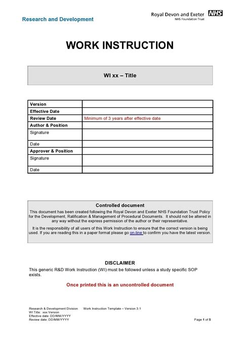Work Instructions Template Word
