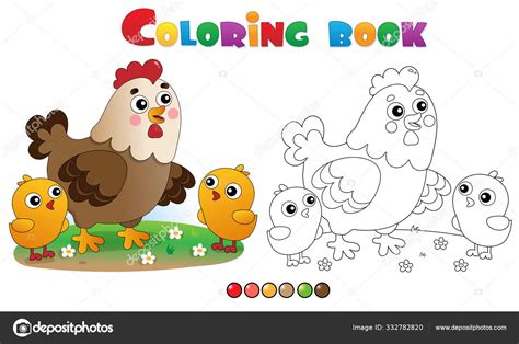Coloring Page Outline Of Cartoon Chicken Or Hen With Chicks Farm
