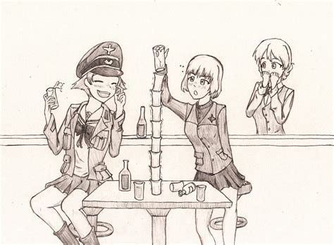 Katyusha And Erwinfrom Girls Und Panzer At A Bar By