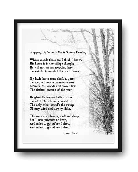 Stopping By Woods On A Snowy Evening Robert Frost Poem Etsy
