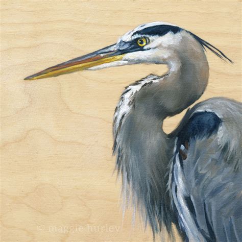 Great Blue Heron Bird Art Print On Wood Maggie Hurley