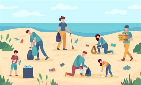 Beach Cleaning Volunteers Protect Sea Coast From Pollution People