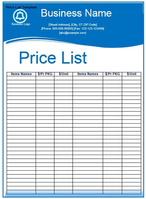price-list 8 - Printable Samples