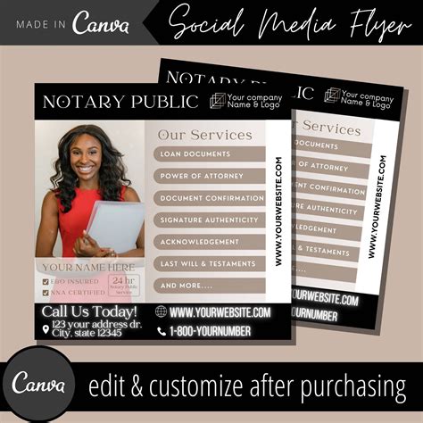Notary Public Service Flyer Template Editable Loan Signing Etsy