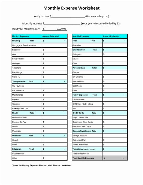 Free Monthly Income And Expense Worksheet Template Gasebin