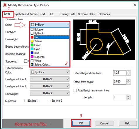 Caranya cukup mudah, anda hanya perlu melakukan perubahan pengaturan pada opsi display di klik tab display. Cara mengganti warna tanda dimensi Arrow/panah pada Aplikasi AutoCad - Komputermiliku