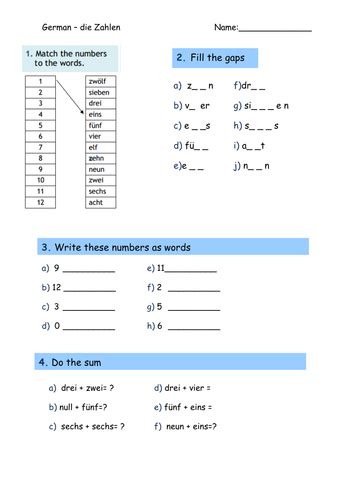 German Numbers Worksheets Teaching Resources