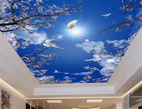 ''flower only'' means price is for 1pc wallpaper only ''flower+gold'' means price for 1pc wallpaper with gold sticker ''flower+blue'' means price for 5: custom 3d ceiling murals Cherry blue sky pigeons wallpaper ...