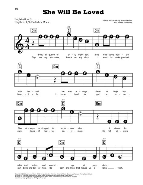 She Will Be Loved Sheet Music Maroon 5 E Z Play Today