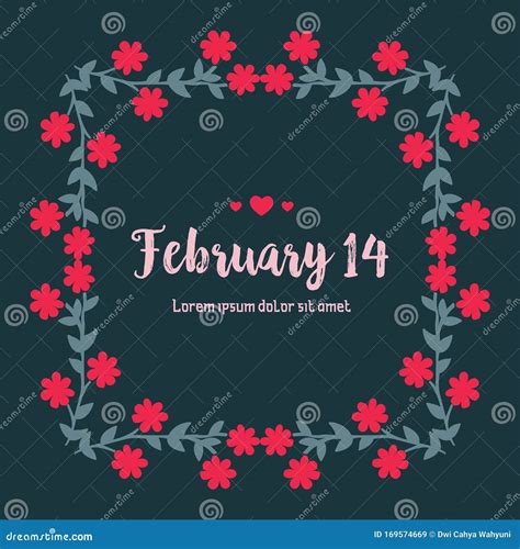 Template Design For 14 February With Beautiful Leaf And Wreath Frame