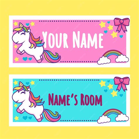 Premium Vector Cute Unicorn Name Sign For Kid Fit For Name Tag Or