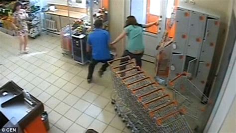 Cctv Captures Moment 3 Women Kick And Wrestle Male Shoplifter In Russia Daily Mail Online