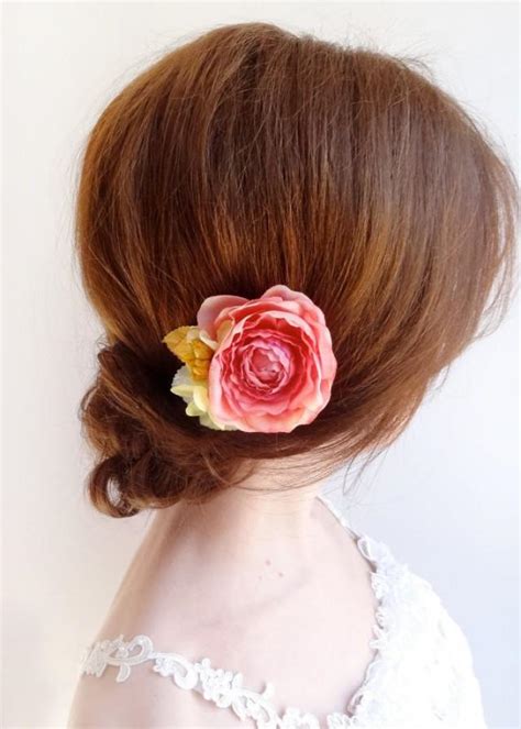 Get the classic beauty look with a red flower hair clip which will certainly grab some attention. Coral Flower For Hair, Bridal Hair Clip, Flower Girl Hair ...