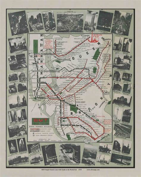 1939 Subway Map Worlds Fair Rapid Transit Old Map New York City