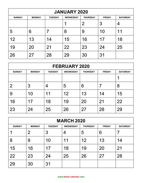 Free Download Printable Calendar 2020 3 Months Per Page 4 Pages