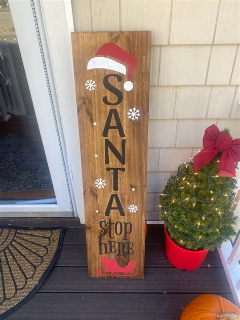 Santa Stop Here Sign Merry Christmas Porch Leaner Christmas Etsy